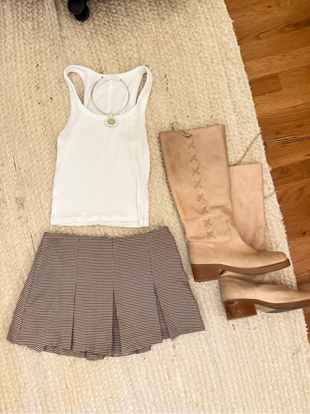 All in Favor Brown Houndstooth Pleated Mini Skirt
